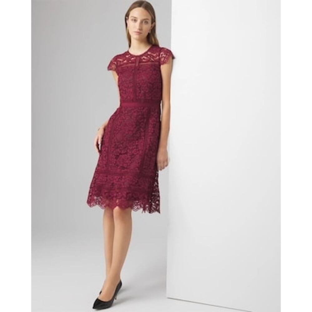 White House Black Market Lace Fit & Flare Dress In Windsor Wine Size 6 NWT